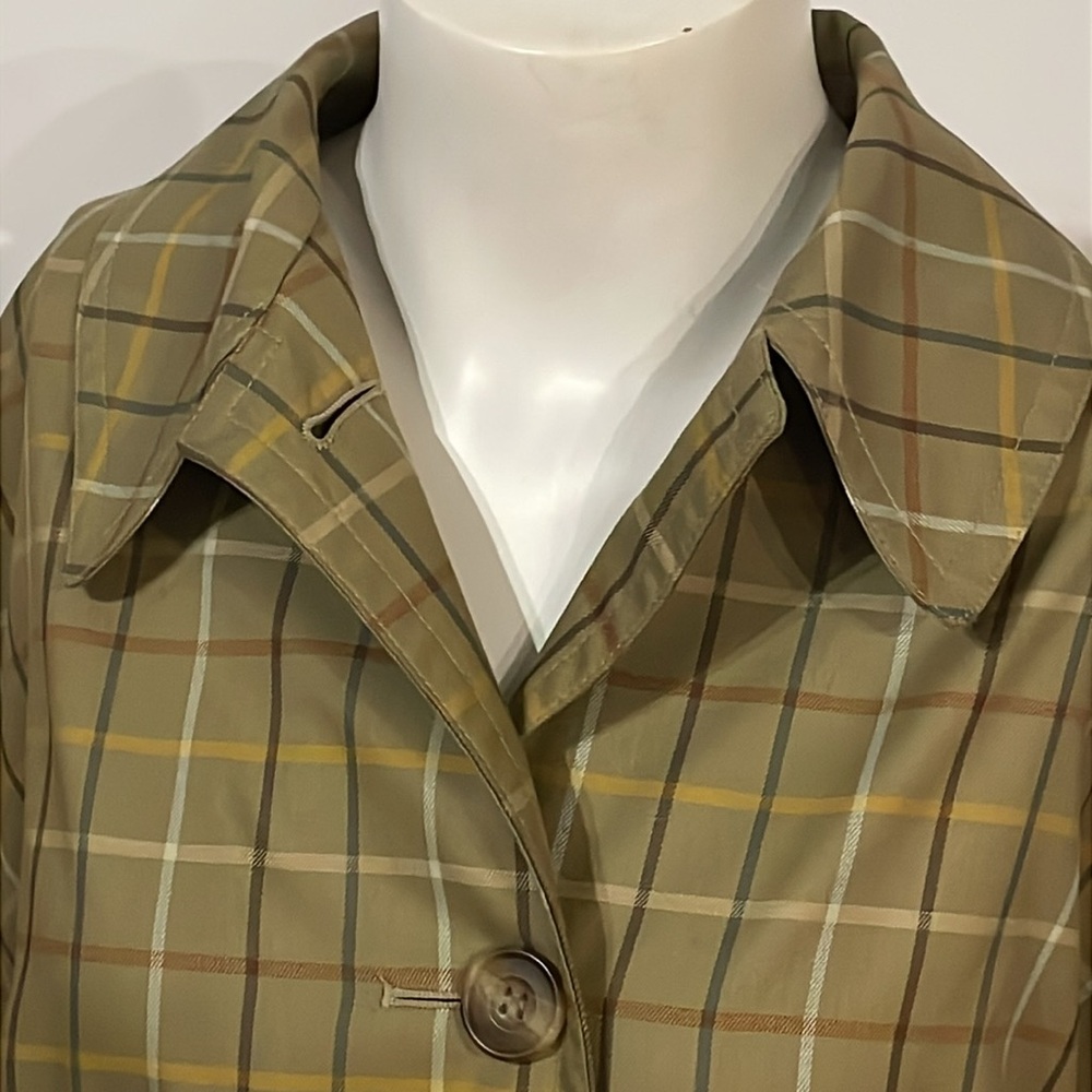 Vintage Brooks Brothers Women's Button Jacket Trench Mid Length, Beige Plaid, Lg - Picture 2 of 16